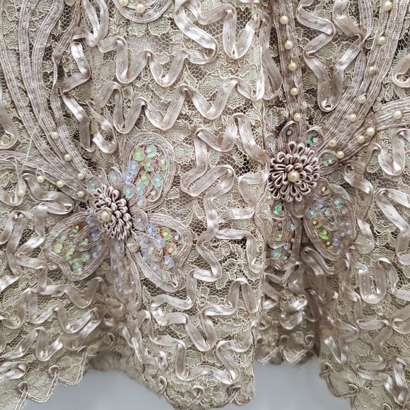 S.M. Collection Vintage Pale Pink Cream Fairycore Lace Whimsy Twee Maxi Skirt L - Picture 4 of 7